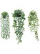 HOOTO 3 Pack Artificial Hanging Plants, Plastic Fake Potted Greenery Faux Eucalyptus Vine, Mandala Vine, Pea pod Leaves in Pot for Home Shelf Wall Office Indoor Outdoor Room Decor Green
