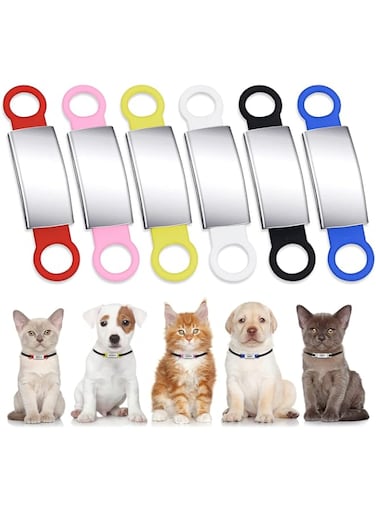 Molain 6 Pcs Slide On Dog ID Tag, Dog Collar Tag, Silicone Stainless Steel Dog Cat Personalized Name Engraved Tags, Custom Dog Tags, Silent Dog License Tag, Blank Pet ID Tags for Dogs Cats (6 Colors)