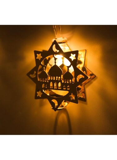 RMG Ramadan Star Pendant 10 LED 2meter Warm White String Light For Eid Giftings And Decorations At Home, Restaurant, And Offices - Battery Operated Indoor And Outdoor Light