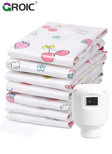 Premium Vacuum Storage Bags with Electric Pump, 6 Pack (2 Jumbo, 2 Large, 2 Medium), Reusable Space Saver Bags for Clothes, Mattress,Space Saver Vacuum Bag