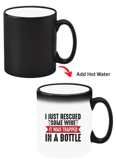 Color Changing Heat Sensitive Ceramic Mug, Image Revealed When HOT Liquid is Added! Wine trapped in bottle black