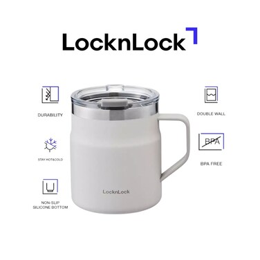 LocknLock Metro Mug 355ml White &ndash; Double-Wall Insulated Stainless Steel Mug with Spill-Resistant Lid