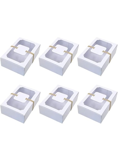 DELFINO 6 Pcs Bakery Pie Boxes With PVC Windows Cardboard Cake Egg Gift Packaging Boxes Transparent Baking Muffin Boxes