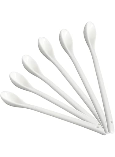 AWHOME White Long Handle Porcelain Spoons Coffee, Tea, Yogurt and Ice-cream, Cutlery Fitting Ceramic Spoons 7.5 Inch Set of 6