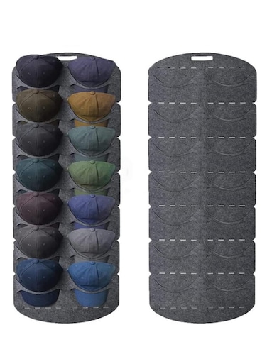Storage Holder Organizer 14 Clear Pockets Double Row Hat Rack Door Hanging Holder Hanger Storage Rack for Baseball Caps Closet Bedroom Wall Mounted Space Saving Caps Organizer