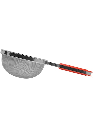 RAJ JUICE STRAINER WITH RED GRIP HANDLE, 16 CM, SILVER, RBJS06, Tea Strainer , Juice Strainer , Lime Strainer