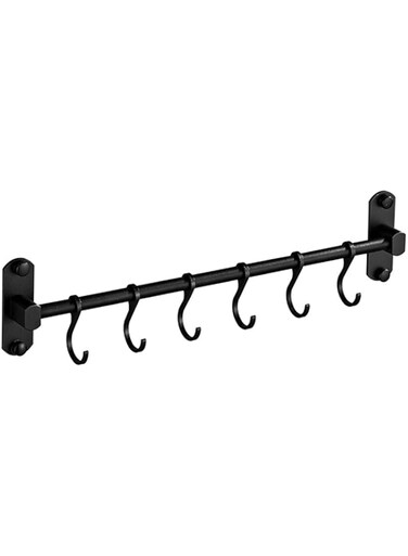 SHUOXIANG Kitchen Rail with 6 Sliding Hooks, Wall Mount Kitchen Utensil Rack, Pan and Pot Hangers Organization and Storage Holder Set, Black