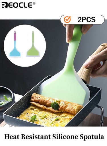 2pcs Heat Resistant Silicone Spatula Durable Kitchen Outdoor Cooking Tool No Battery Needed Steak Wide Mouth Design Perfect for Flipping and Serving Pizza BBQ Pancake