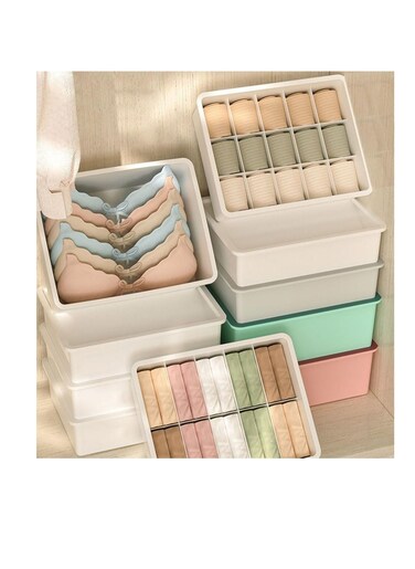Plastic Underwear Organizer, Stackable Underwear Storage Box with Dustproof Lid for Closet Wardrobe, 3PCS Socks Pants Bra Dispenser for Bedroom Cabinet, Drawer Dividers for Scarves Ties Cables
