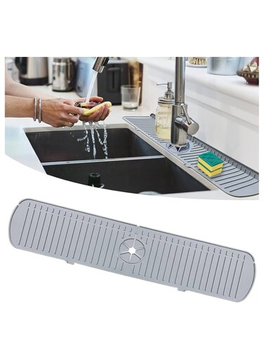 Grey Silicone Sink Mat, Splash,Drip Resistant for Kitchen, Bathroom Countertops