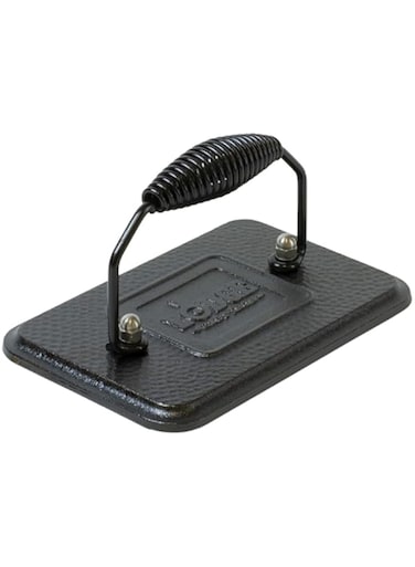 Lodge Rectangular Cast Iron Grill Press. 6.75 x 4.5" Cast Iron Grill Press with Cool-Grip Spiral Handle.