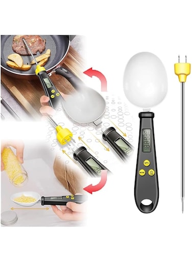 Angju Kitchen Scale Spoon,2 in 1 Digital Measuring Spoon with Digital Thermometer,Weighing Spoon Scale 500g / 0.1g High Precision with LCD Screen for Food,Coffee,Spices,Dog Cat Food