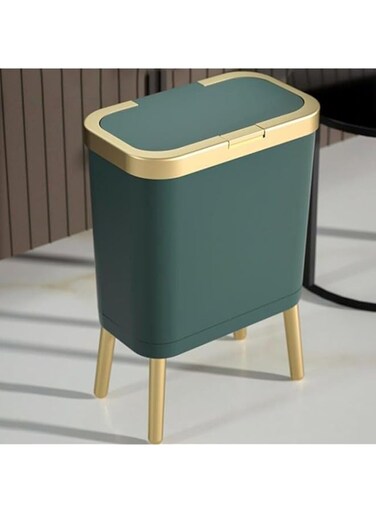 PLATU 15L Dogproof Slim Plastic Narrow Garbage Can, Slim High Foot Trash Can with Lid, Liter Rectangular Kitchen Trash Can for Home, Living Room, Toilet, Office (green)
