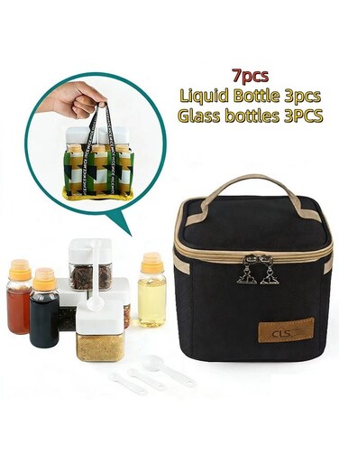 CHIC Camping Seasoning Jar Set &iuml;&frac14;&OElig;Outdoor Spice Kit &iuml;&frac14;&OElig;Spice Condiment Dispenser&iuml;&frac14;&OElig;Liquid Bottle 3pcs &amp; Powder Bottle 4pcs,Portable outdoor travel spice kit, Storage Bag for Outdoor Travel Camping BBQ Picnic