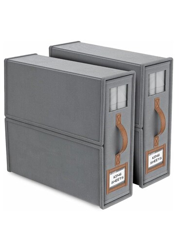 Set of 2 - Foldable Bed Sheet Organizers And Storage With Clear Window, Grey