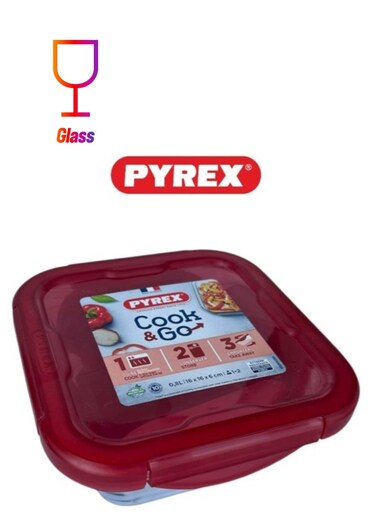 Cook&amp;Go 0.8L Square Storage Dish with Airtight Lid - Versatile Freezer-to-Oven Solution Red 0.8Liters