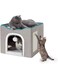 JASDF Cat Beds for Indoor Cats - Large Cat Cave with Fluffy Ball Hanging and Scratch Pad, Foldable Cat Hideaway