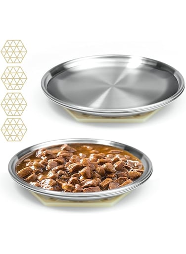 Harhana Stainless Steel Cat Dishes for Food and Water Bowls for Small Pets -4 Sets Flat Style