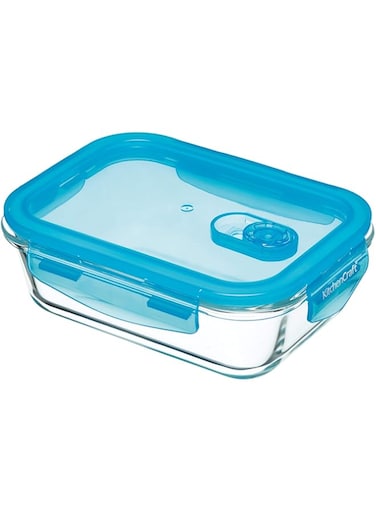 KitchenCraft Glass Storage Container with Vent, Rectangular, 1 Litre, 20x15x7cm, Labelled