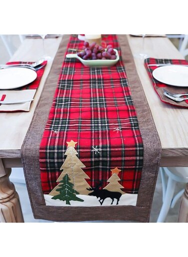 DotPet Christmas Table Runners Tree and Deer Table Runner for Family Christmas Holiday Table Christmas Dinner Party Table Decoration (Tree and Deer)