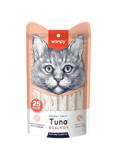 Wanpy Creamy Lickable Cat Treats Tuna &amp; Salmon Flavor (14g x 25pc)