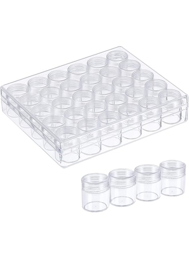 MAKINGTEC Clear Plastic Bead Storage Containers Set with 30 Pieces Storage Jars Diamond Painting Accessory Box Transparent Bottles with Lid for DIY Diamond, Nail and Other Small Items (1.15 x 1 Inch)