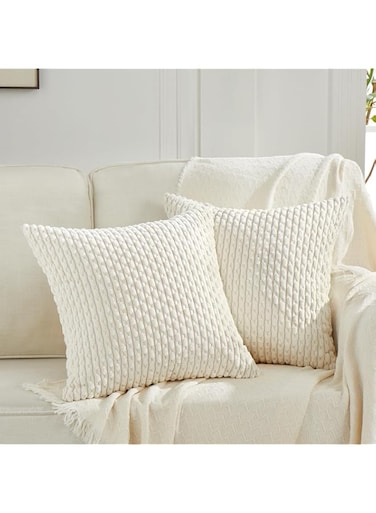 Fancy Homi 2 Packs Cream Decorative Throw Pillow Covers 24x24 Inch for Couch Bed Sofa, Modern Farmhouse Boho Home Decor, Soft Cute Plush Corduroy Cushion Case 60x60 CM