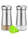 Salt and Pepper Shakers, with Adjustable Pour Hole, Stainless Steel Salt Shaker with Clear Glass Bottom, Refillable Spice Dispenser Perfect for Home Kitchen Bbq Restaurant with Green Funnel(2pcs)