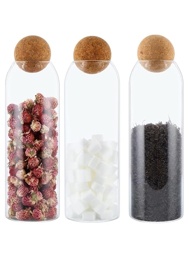 ECVV Jar Coffee Bean Jar Glass Container with Ball Cork Round Glass Bottles with Cork Glass Canisters with Airtight Seal Wooden Lid (3PACK)(1000ML)