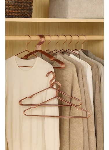 Homes Iron Steel Clothes Hangers  Metal Hangers for Coats, Suits, Dresses, Abayas &amp; Shirts, Durable Non-Slip Design for Wardrobe Organization  Brown  pack of 10