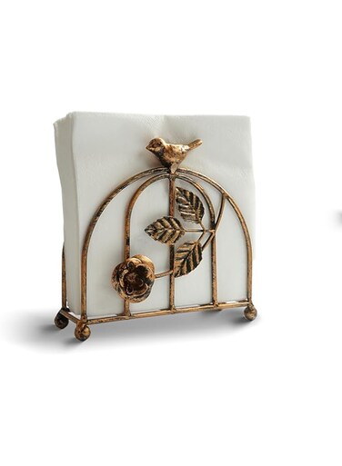 Yeaco Cast Iron Bronze Bird &amp; Rose Classic vintage Stle Napkin Holder/Tabletop Freestanding Tissue Dispenser