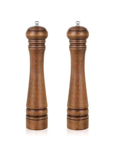 IWTEIPAN Pack of 2 Wood Pepper Grinder Set, 10 Inch Salt Mill And Pepper Grinder Set, Pepper Mill, Salt Shakers with Adjustable Ceramic Rotor, Oak Wood Pepper Grinder And Salt Mill, for Your Kitchen
