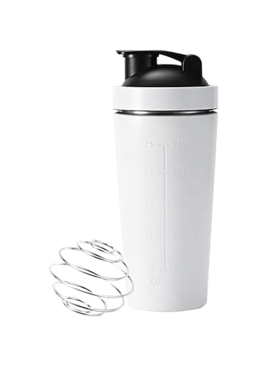Joyzzz Protein Shaker Bottle, 750ml BPA Free Leak Proof Shaker Bottle for Protein Mixes, Blender Bottle with Wire Whisk, Easy to Clean Blender Bottle Shaker for Fitness, Daily Drinking (White)