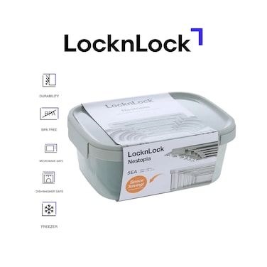 LocknLock Nestopia 5-Piece Set Airtight Containers &ndash; Leak-Proof, Microwave &amp; Freezer Safe