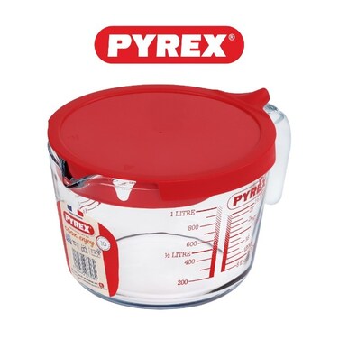 Pyrex Measuring Jug 1L with Red Lid - Durable &amp; Versatile Kitchen Tool