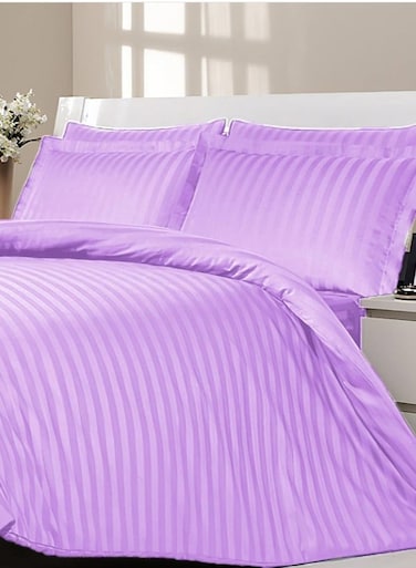 UAE - complete duvet cover set with fitted sheet (4 pieces) soft luxurious bed sheet quilt covers and pillow -Duvet Cover -Fitted Sheet -Pillowcase (Purple, Queen)