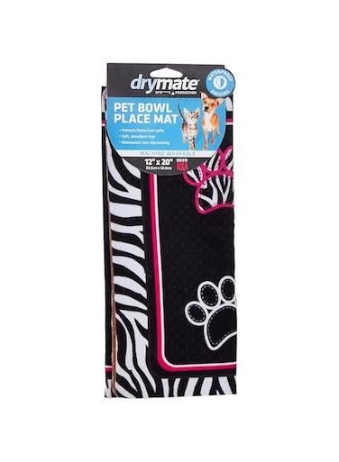 Drymate zebra print pet bowl place mat ,,black anti slip mats for dog &amp; cat bowls