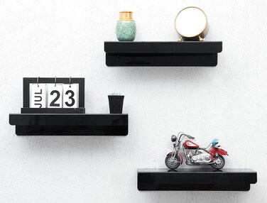 IEEK 15 Inch Black Acrylic Floating Wall Ledge Shelf Set of 3
