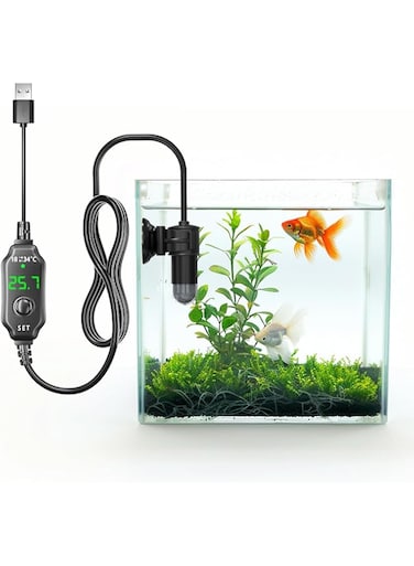 TobeBright 10W Mini Submersible Digital Aquarium Heater DC5V Fish Tank Heater with Thermometer, External Temperature Controller, LED Display, 3L Turtle Tank Heater for Betta Fish, Frog, Newt, Turtle