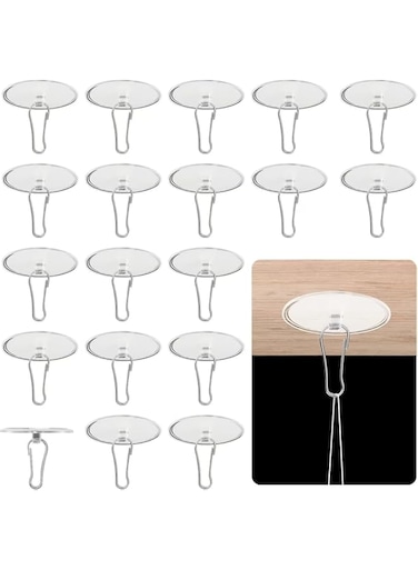 50 Pack Self Adhesive Hooks for Ceiling,No Drill Transparent Hanging Heavy Duty Wall Hanger