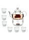 600ML Borosilicate Glass Teapot , Round Tea Warmer and 6Pcs 80 ML Turkish tea cups, Gift Set Clear 600ml
