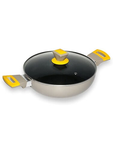Non-Stick Wok/Kadhai with Glass Lid – 26 cm, 2.5L, for Stir Frying, Steaming & More (Aluminium)