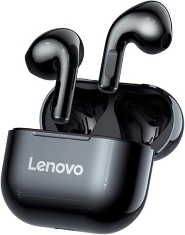 Lenovo LivePods LP40 TWS Semi-In-Ear Earbuds BT 5.0 True Wireless Earbuds with Touch Control Handsfree Call Stereo Sound Noise Cancelling Headphones with Two-Ear Design, Black