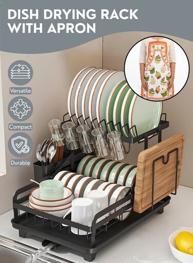 Drying Rack with Drain Tray &amp; Cutlery Holder &acirc;&euro;&ldquo; Countertop Kitchen Dish Drainer Stand, Space Saving Plate &amp; Bowl Organizer, Rust Resistant Over Sink Dish Rack for Kitchen Counter