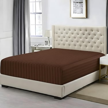 MUSA Striped Microfiber Fitted Sheet - Hotel Quality Lightweight Deep Pocket Bed Sheet (Brown, King - 200 x 200cm)