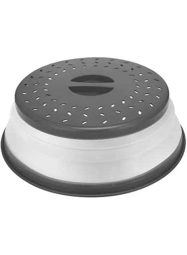 GLICPIX Collapsible Microwave Splatter Cover ,Microwave Cover for Food,Fruit Drainer Basket,BPA-Free Silicone &amp; Plastic and Dishwasher Safe 10.5 inch (GREY)