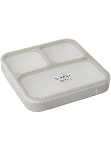 Bamboo Bark Bento Lunch Box for Kids &amp; Adults - Snack Box with 3 Compartments &amp; Slim Design - Dishwasher Safe &amp; BPA Free - Grey