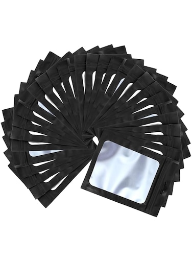100 Pieces Black Foil Bags, Resealable Food Storage Bags with Clear Pouch with Clear Window for Food Storage Candy Snack Jewelry Lash Lip Gloss, Holographic Bags Foil Pouch Bag (10.5x15cm/4x6Inch)