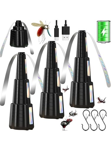 Fly Fans For Tables, 3 Pack Fly Repellent Fans with Holographic Blades and Hook, Fly Fan Indoor Outdoor, Portable Automatic Picnic Table Food Fly Fans for Picnic, Party, Restaurant, Kitchen, and BBQ