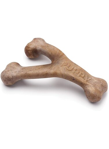 Benebone Wishbone Puppy Dog Chew Toy for Softer Modest Chewers Bacon Flavor Medium